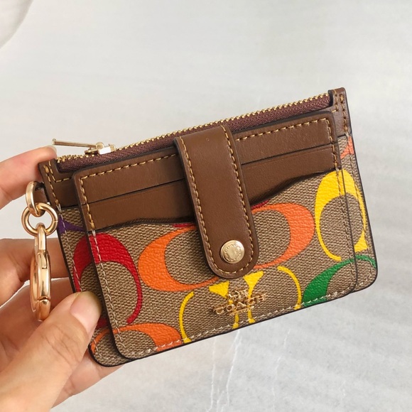 Coach Accessories Coach Attachment Card Case In Rainbow Signature 